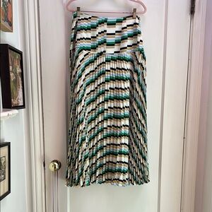 ME+EM Green and White Pleated Maxi Skirt